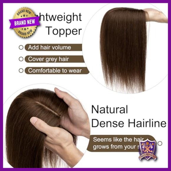 Human Hair Topper Silk Base 10x12cm 130% Density Clip-In Volume Hairpiece